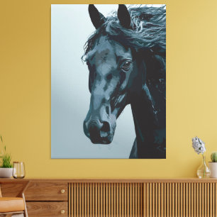 Impressão Em Tela Retrato Majestoso de Cavalo Preto