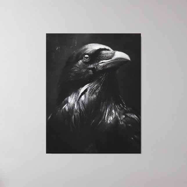 Impressão Em Tela Retrato Monocromático de Corvo (Frente)