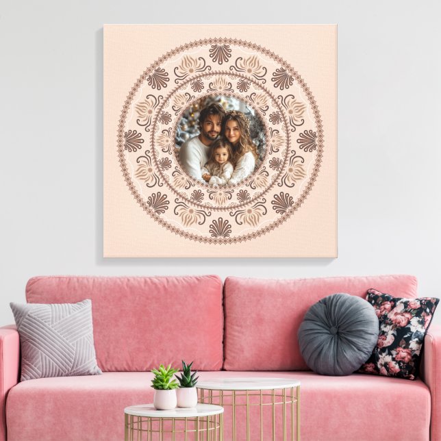 Impressão Em Tela Retrato Personalizado de Família Mandala em Tons N (Insitu(Sala de estar))