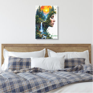 Impressão Em Tela Retrato Surreal da Natureza Mulher Pôr do Sol Cach