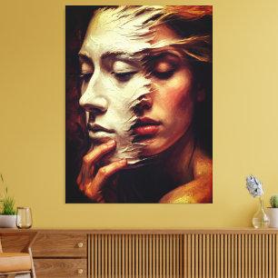 Impressão Em Tela Retrato Surrealista de Mulher com Máscara Pintada