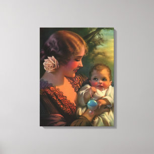 Impressão Em Tela Retrato Vintage do Dia das Mães, Mãe e Bebê