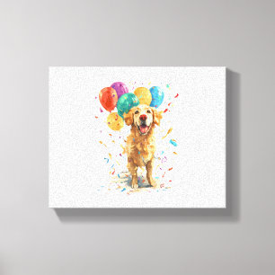 Impressão Em Tela Retriever de Palhaço - Cão de Circo com Balões