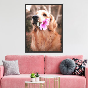 Impressão Em Tela Retriever ouro com Cachorro Aquecedor de Flores