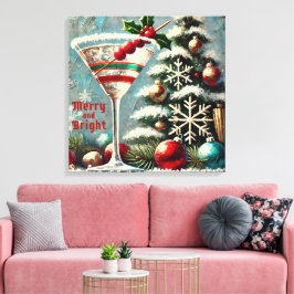 Impressão Em Tela Retro 50s Cranberry Snowflake Martini de Natal