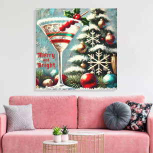 Impressão Em Tela Retro 50s Cranberry Snowflake Martini de Natal