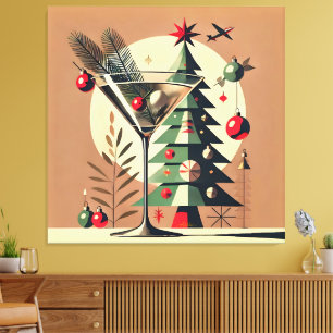Impressão Em Tela Retro 50s Jet Set Martini de Natal Árvore de Natal