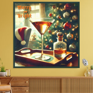 Impressão Em Tela Retro 50s Manhattan Martini Para Papai Noel