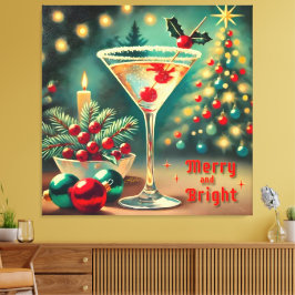 Impressão Em Tela Retro Anos 50 Coquetel Martini de Natal Alegre e R
