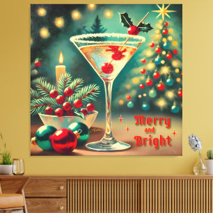 Impressão Em Tela Retro Anos 50 Coquetel Martini de Natal Alegre e R