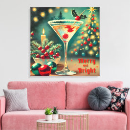 Impressão Em Tela Retro Anos 50 Coquetel Martini de Natal Alegre e R