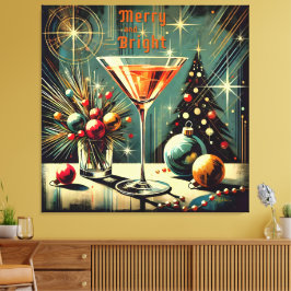 Impressão Em Tela Retro anos 50 Merry & Bright Christmas Martini