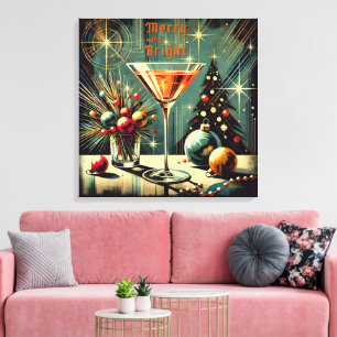Impressão Em Tela Retro anos 50 Merry & Bright Christmas Martini