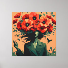 Impressão em Tela Retrô Boho de Mulher Floral