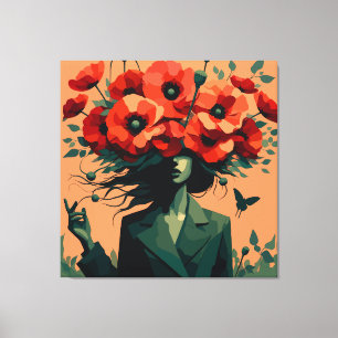 Impressão em Tela Retrô Boho de Mulher Floral