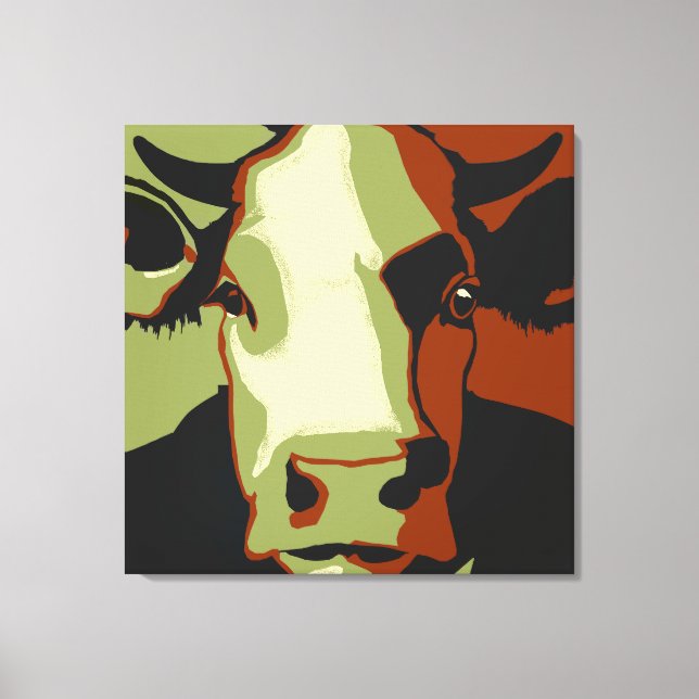 Impressão Em Tela Retrô de Vaca de Pop de Arte Animal em Cowmoflage (Frente)