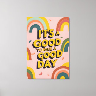 Impressão Em Tela Retro "Good Day" Motivational Quote Rainbow Print