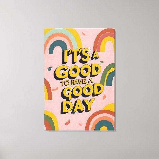 Impressão Em Tela Retro "Good Day" Motivational Quote Rainbow Print (Frente)