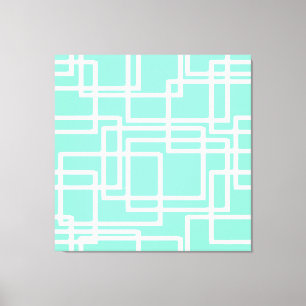 Impressão Em Tela Retro Modern Retângulos em Aqua Dilúído