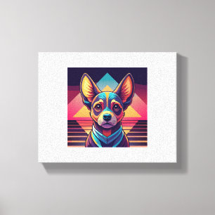 Impressão Em Tela Retro Neon Chihuahua - Arte Cachorro Sintomática V