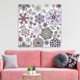 Impressão Em Tela Retro Pastel Pink Purple Floral Seamless Pattern