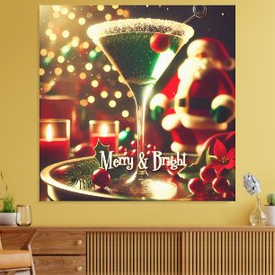 Impressão Em Tela Retro Santa de Natal dos anos 50 Martini Verde