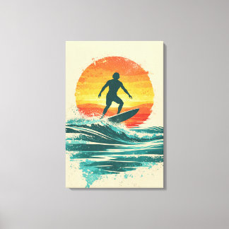 Impressão Em Tela Retro Sunset Surfer – Vintage Surf Art