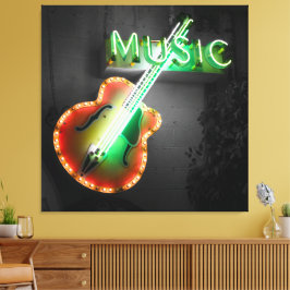 Impressão Em Tela Retro Vintage Bass Guitar Neon Sign em Verde