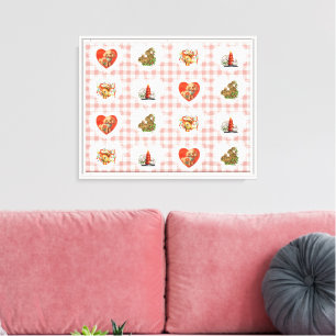 Impressão Em Tela Retro Vintage Coquette Baby Animais Gingham