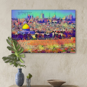 Impressão Em Tela Reze pela Paz da Pintura de Jerusalém com o Texto