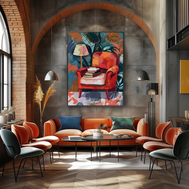 Impressão Em Tela Rincón de Lectura: Arte Favista con Sillón Rojo. (Criador carregado)