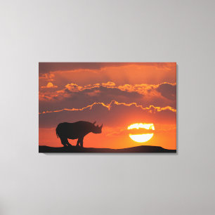 Impressão Em Tela Rinoceronte ao pôr do sol, Masai Mara, Quênia