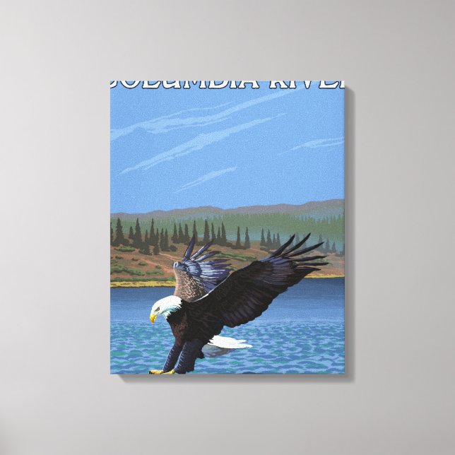 Impressão Em Tela Rio Columbia, Washington Eagle Diving (Frente)