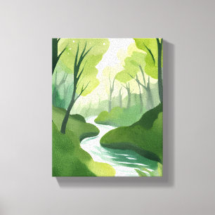 Impressão Em Tela Rio de Verde Pintura em Aquarela da Floresta