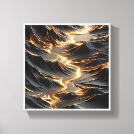 Impressão Em Tela Rio Dourado de Luxo Abstrato - Montanha Escura Mod