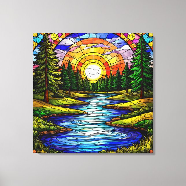 Impressão Em Tela Rio em uma Floresta no Sunset (Frente)
