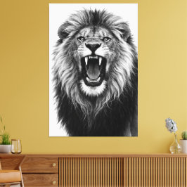 Impressão Em Tela Roaring Lion Black White Powerful Wildlife Art