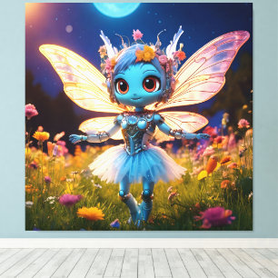 Impressão Em Tela Robô Pixie Bailarina Dançando nos Flores Silvestre