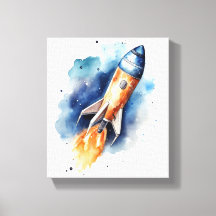 Rocketship Voando através do Watercolor Nursery St