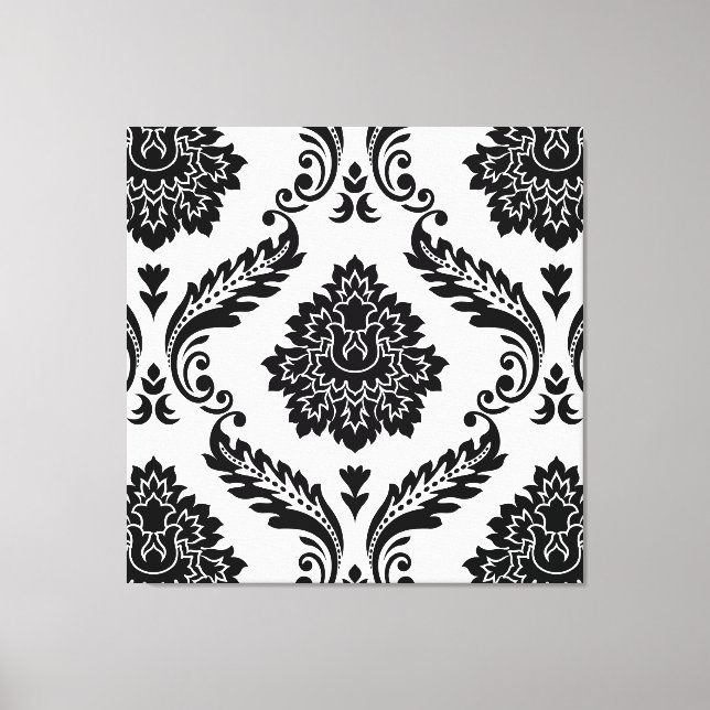 Impressão Em Tela Rococo Damask Lg Pattern Black on White (Frente)