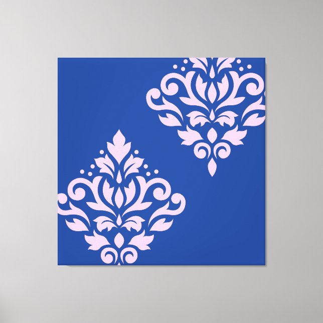 Impressão Em Tela Rolar Damask Art I Rosa em Azul (Frente)
