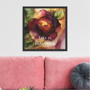 Impressão Em Tela Românico Red Burgundy Rosa Dourado Floral