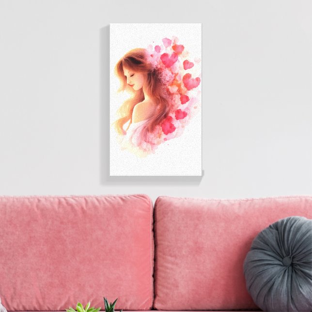 Impressão Em Tela Romantic Floral Portrait Soft Valentine Love Art (Insitu(Sala de estar))