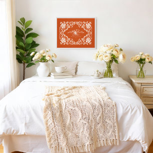 Impressão Em Tela Romântico Queimado Laranja Floral Casamento Sr. e