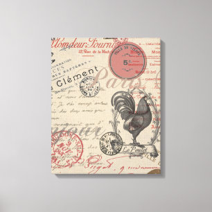 Impressão Em Tela Rooster de Paris com Escrita Manual em Francês Vi