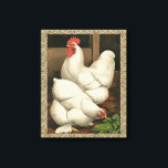 Impressão Em Tela Roosters & Hen fora da Hen House com Borda Branca<br><div class="desc">Um impressão de arte rústica exibindo um galo vigoroso e uma galinha em uma casa de galinha. A borda darc é um padrão composto por elementos espirais. Esta impressão seria uma grande adição a uma decoração de casa rural.</div>