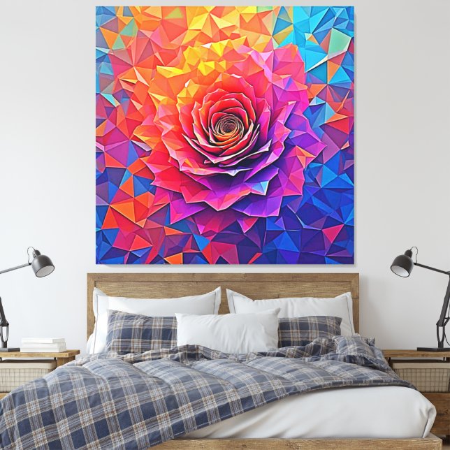 Impressão Em Tela Rosa Bloom Abstrata de Baixo Poli (Insitu(Quarto))