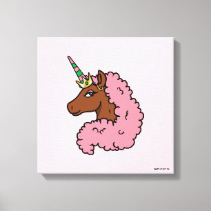 Impressão Em Tela Rosa claro Afro Unicorn