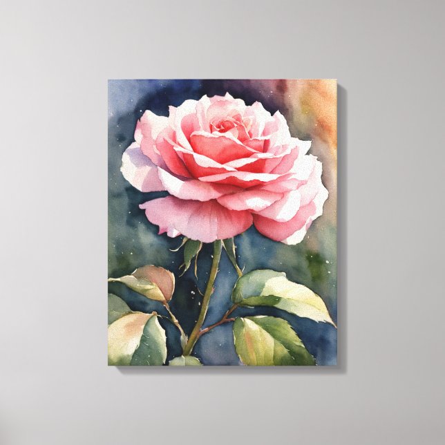 Impressão Em Tela Rosa de Aquarela (Frente)