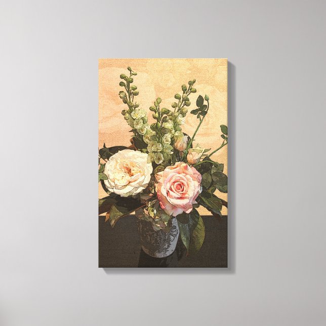 Impressão Em Tela Rosa de pintura botânica (Frente)